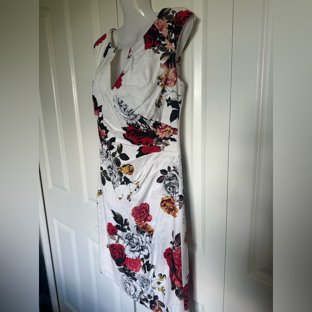Beautiful Adrianna Papell dress with roses. Knee length and sleeveless.